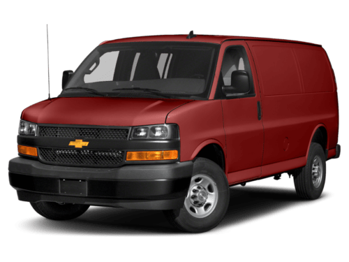 Angled red Chevy equinox Express Cargo van