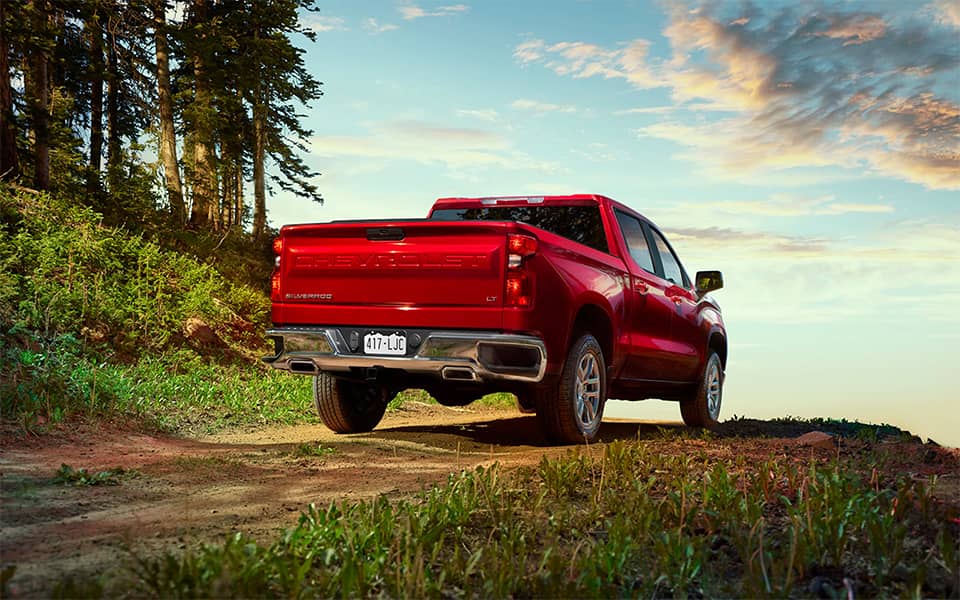 Rear view of a Red Chevrolet Silverado