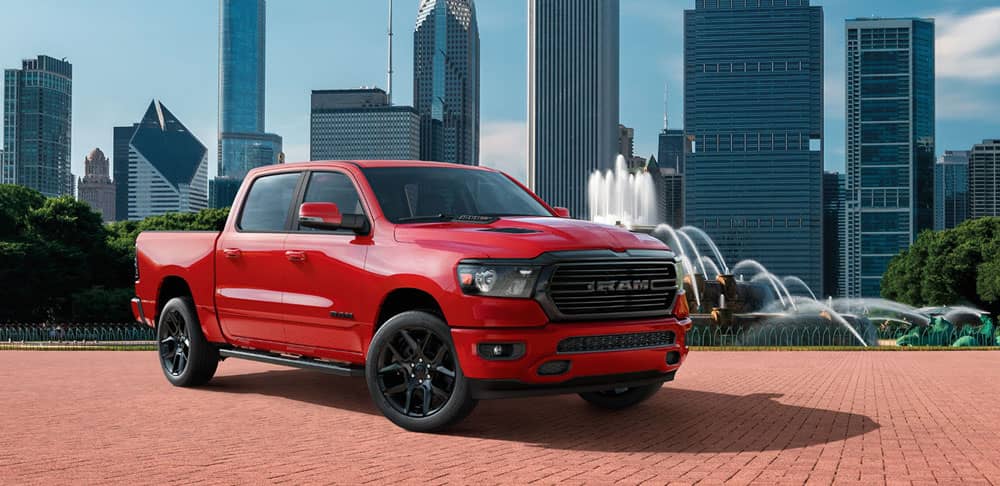 2020 Ram 1500 Laramie in red parked in Chicago