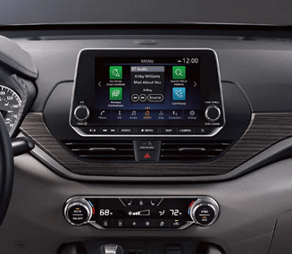 Infotainment center screen and temperature controls inside a 2022 Nissan Altima